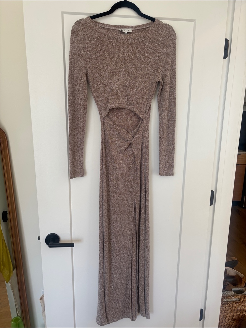 ACOA Long Sleeve Mauve Maxi Dress with Cutout & Slit